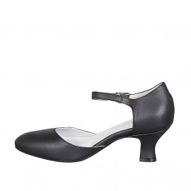 Zapato de baile con cinturon al tobillo en piel negra tacon 6 - Tallas disponibles:  42, 43 2