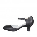 Zapato de baile con cinturon al tobillo en piel negra tacon 6 - Tallas disponibles:  42, 43