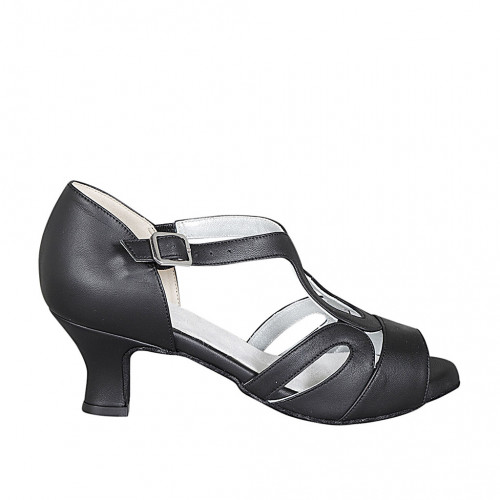 Chaussure de danse avec courroie en cuir noir talon 6 - Pointures disponibles:  32, 34, 42