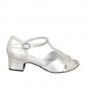 Dancing shoes with strap in platinum laminated leather and printed beige suede heel 4 - Available sizes:  32, 33, 34, 42, 44