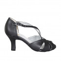 Zapato de baile con cinturon cruzado y punta abierta en piel negra tacon 8 - Tallas disponibles:  33, 42
