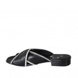 Chanclas con estrás para mujer en piel negra tacon 2 - Tallas disponibles:  32, 42 2