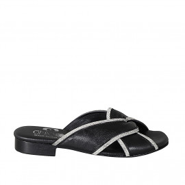 Mule avec strass pour femmes en cuir noir talon 2 - Pointures disponibles:  32, 42