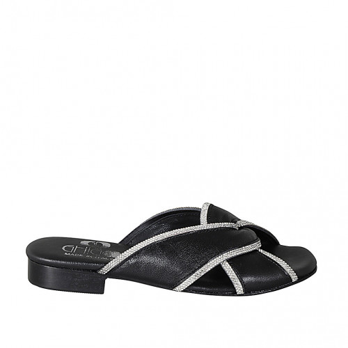 Sabot con strass da donna in pelle nera tacco 2 - Misure disponibili: 32, 42