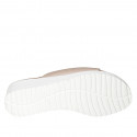 Woman's open mule with elastic band in nude leather wedge heel 4 - Available sizes:  42, 43
