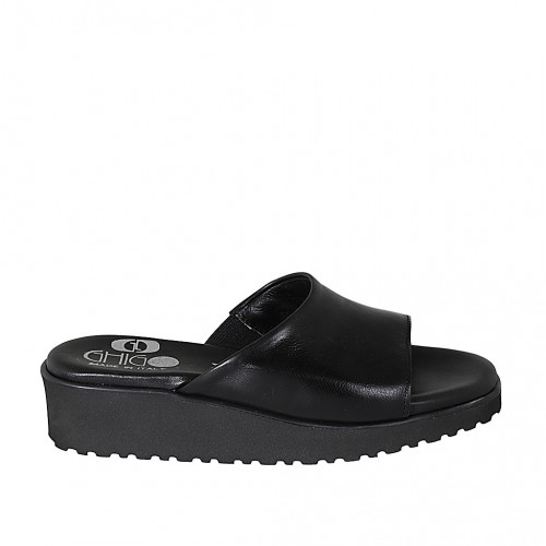 Mule pour femmes avec elastique en cuir noir talon compensé 4 - Pointures disponibles:  43