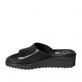 Woman's mule with elastic band in black leather wedge heel 4 - Available sizes:  43 2