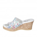 Woman's platform mules in multicolored printed white leather wedge heel 7 - Available sizes:  42