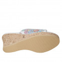 Mule para mujer en piel blanca imprimida multicolor con plataforma y cuña 7 - Tallas disponibles:  42