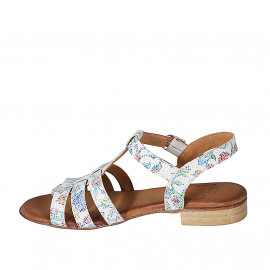Sandale pour femmes avec courroie en cuir blanc imprimé mosaïque multicouleur talon 2 - Pointures disponibles:  32, 43 2