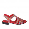Sandalia para mujer con cinturon en piel roja imprimida mosaico multicolor tacon 2 - Tallas disponibles:  32, 43