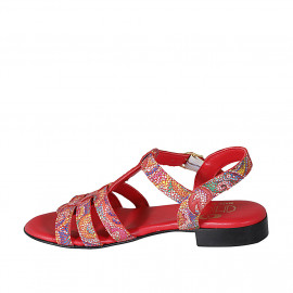 Sandalia para mujer con cinturon en piel roja imprimida mosaico multicolor tacon 2 - Tallas disponibles:  32, 43 2