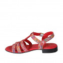 Woman's strap sandal in red multicolored mosaic printed leather heel 2 - Available sizes:  32, 43