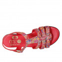 Woman's strap sandal in red multicolored mosaic printed leather heel 2 - Available sizes:  32, 43