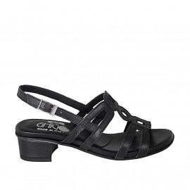 Woman's sandal in black leather with heel 4 - Available sizes:  45