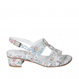 Sandalo da donna in pelle bianca stampata mosaico multicolor tacco 4 - Misure disponibili: 43, 44, 45