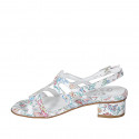 Sandalia para mujer en piel blanca imprimida mosaico multicolor tacon 4 - Tallas disponibles:  43, 44, 45