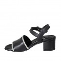 Sandale pour femmes en cuir noir avec courroie et strass talon 5 - Pointures disponibles:  44, 45