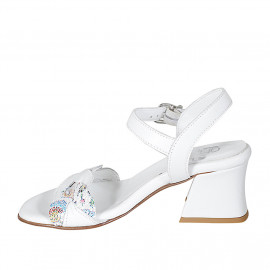 Sandale pour femmes avec courroie en cuir blanc et imprimé mosaïque multicouleur talon 6 - Pointures disponibles:  32, 43, 44, 45 2