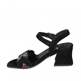 Sandale pour femmes en daim noir et imprimé mosaïque multicouleur avec courroie talon 6 - Pointures disponibles:  42, 44 2
