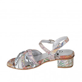 Sandalo da donna con cinturino in pelle laminata stampata mosaico multicolor tacco 4 - Misure disponibili: 43, 44 2