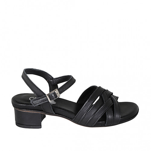 Sandale pour femmes avec courroies croiseés en cuir noir talon 4 - Pointures disponibles:  43