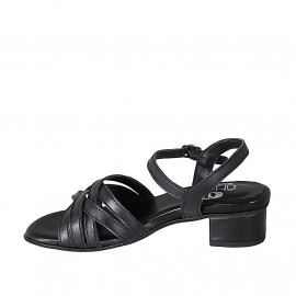 Sandalo da donna con listini incrociati e cinturino in pelle nero tacco 4 - Misure disponibili: 43 2