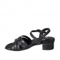 Sandalo da donna con listini incrociati e cinturino in pelle nero tacco 4 - Misure disponibili: 43