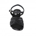 Woman's sandal with crossed straps in black leather heel 4 - Available sizes:  43