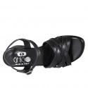 Woman's sandal with crossed straps in black leather heel 4 - Available sizes:  43