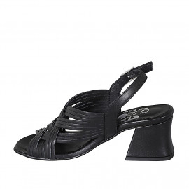 Sandale pour femmes avec courroies croiseés en cuir noir talon 6 - Pointures disponibles:  42, 45 2