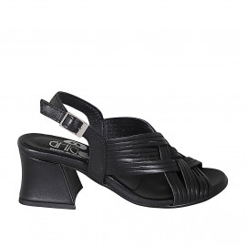 Sandale pour femmes avec courroies croiseés en cuir noir talon 6 - Pointures disponibles:  42, 45