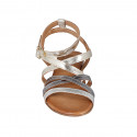 Woman's sandal with ankle straps in platinum and silver laminated leather with heel 2 - Available sizes:  32