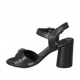 Sandalia para mujer en piel negra con cinturon y hebilla tacon 7 - Tallas disponibles:  42, 43 2