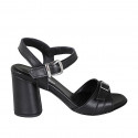 Sandale pour femmes en cuir noir avec courroie et boucle talon 7 - Pointures disponibles:  42, 43