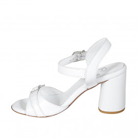 Sandale pour femmes en cuir blanc avec courroie et boucle talon 7 - Pointures disponibles:  42, 44 2