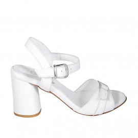 Woman's sandal in white leather with strap and buckle heel 7 - Available sizes:  42, 44
