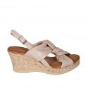 Sandalia para mujer con plataforma en piel nude cuña 7 - Tallas disponibles:  42, 44, 45