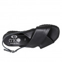 Woman's sandal in black leather with wedge heel 4 - Available sizes:  42, 44
