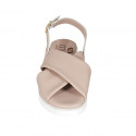 Sandale pour femmes en cuir rose clair talon compensé 4 - Pointures disponibles:  42, 43