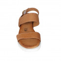 Sandale pour femmes en cuir cognac talon compensé 4 - Pointures disponibles:  42