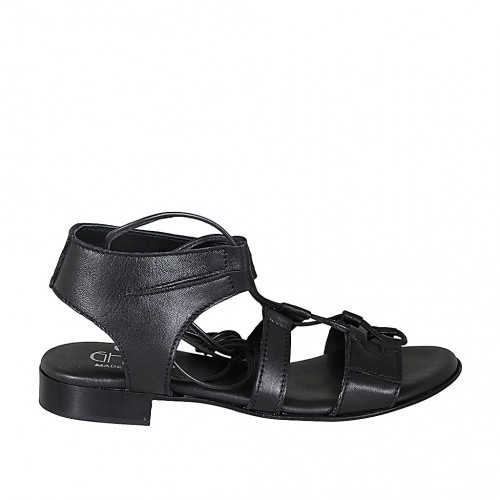 Sandalo da donna con lacci in pelle nera tacco 2 - Misure disponibili: 32