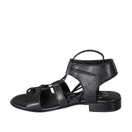 Sandale avec lacets pour femmes en cuir noir talon 2 - Pointures disponibles:  32 2