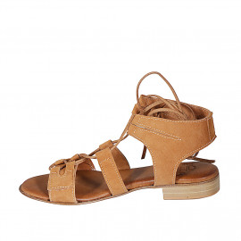 Sandale avec lacets pour femmes en daim cognac talon 2 - Pointures disponibles:  32 2