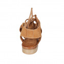 Woman's sandal with laces in cognac brown suede heel 2 - Available sizes:  32