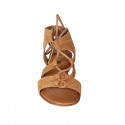 Sandalia para mujer con cordones en gamuza cognac tacon 2 - Tallas disponibles:  32