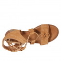Woman's sandal with laces in cognac brown suede heel 2 - Available sizes:  32