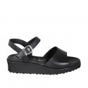 Woman's sandal with strap in black leather wedge heel 4 - Available sizes:  42