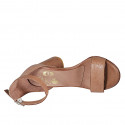 Woman's open shoe with strap in light brown leather heel 7 - Available sizes:  44