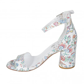 Woman's open shoe with strap in multicolor printed white leather heel 7 - Available sizes:  32 2